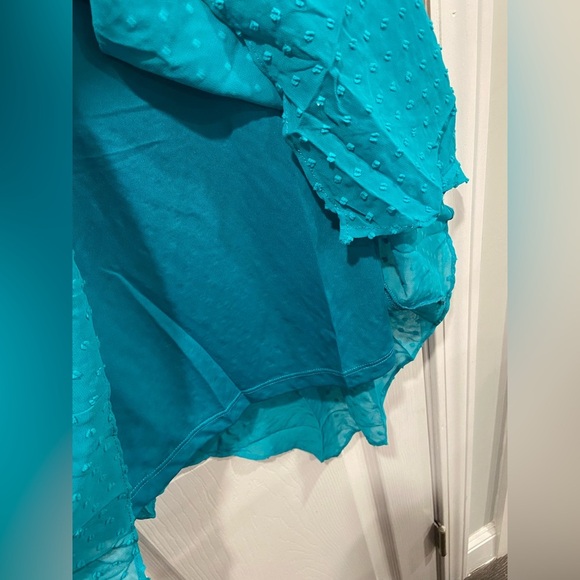 NWT Reba Size S Turquoise Swiss Dot Lace Sleeveless Midi Dress Asymmetrical Hem - Picture 8 of 14